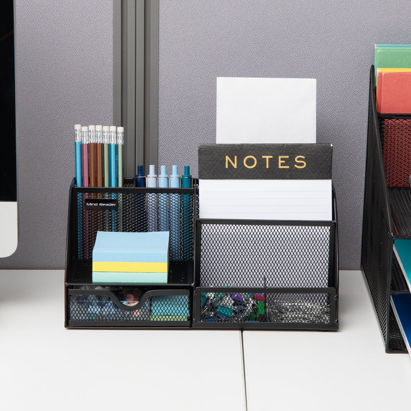 Mind Reader 7-Compartment Desktop Organizer, File & Accessory Storage, Metal Mesh Office Organizer for Desk, Workspace, Mail