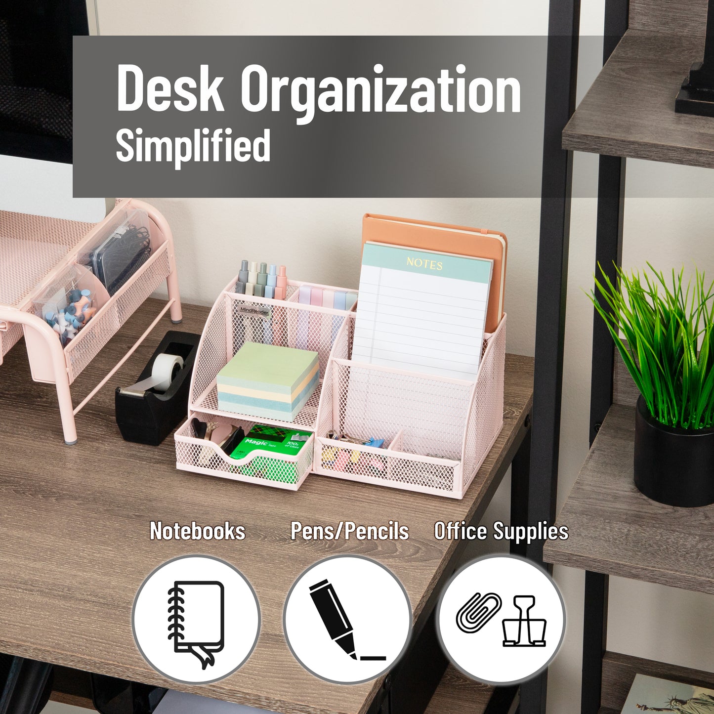 Mind Reader 7-Compartment Desktop Organizer, File & Accessory Storage, Metal Mesh Office Organizer for Desk, Workspace, Mail