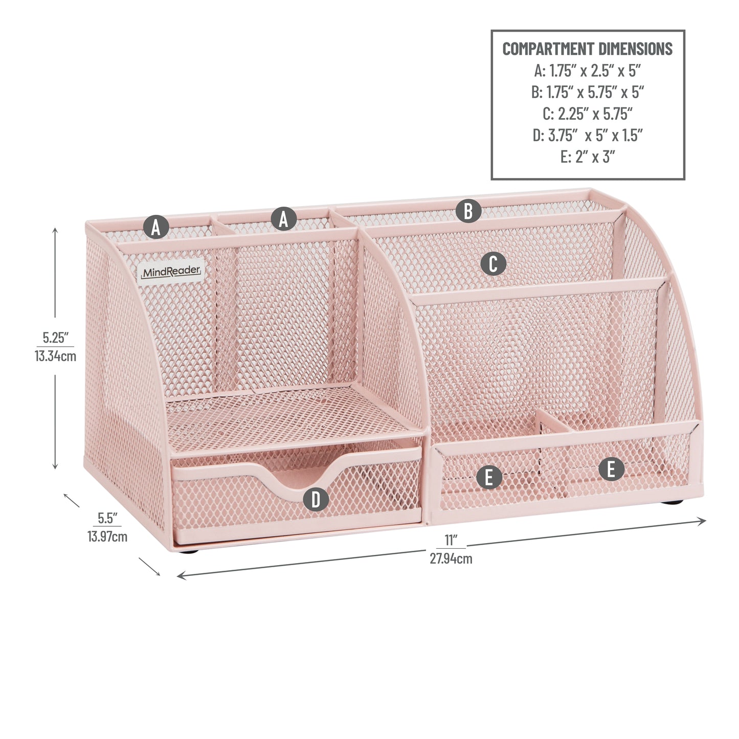 Mind Reader Desktop Organizer, File Storage, Accessory Storage, Workspace, Office, Metal Mesh, 11"L x 5.5"W x 5"H