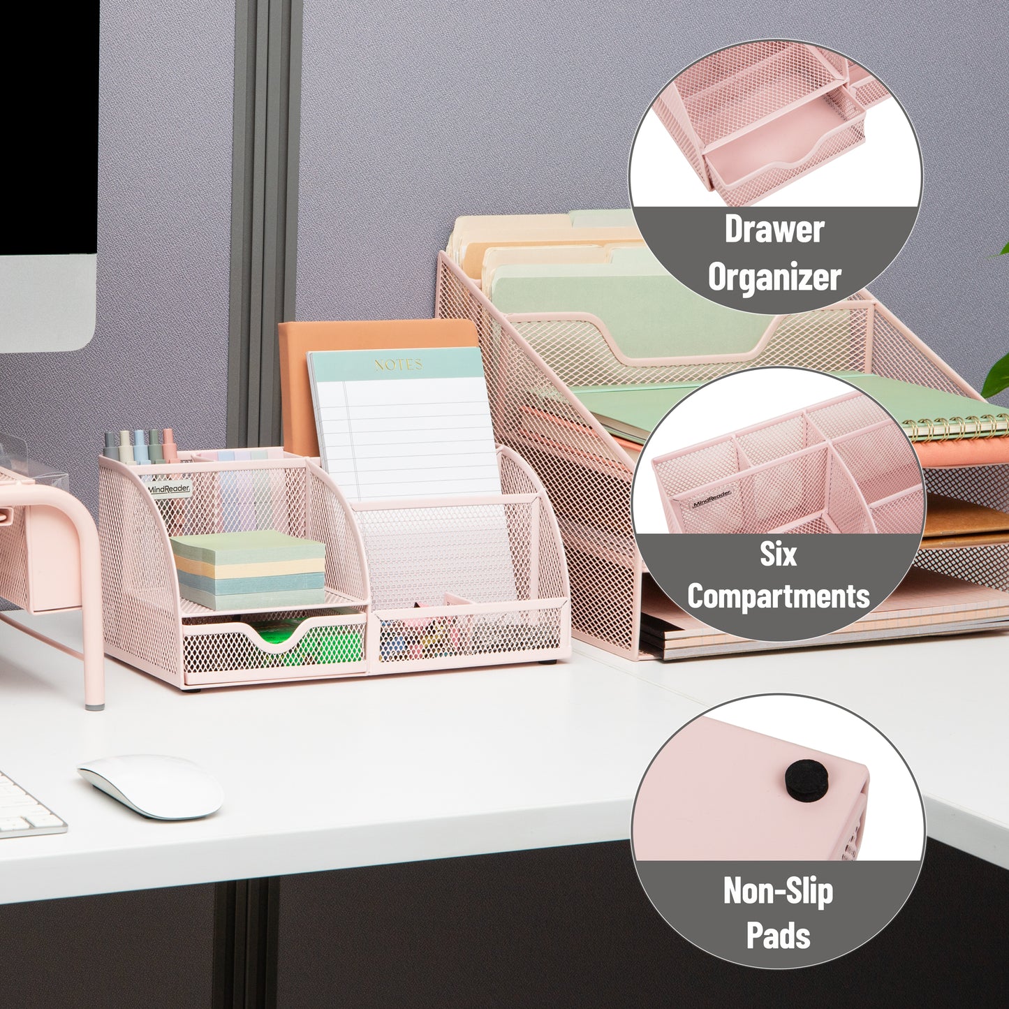 Mind Reader 7-Compartment Desktop Organizer, File & Accessory Storage, Metal Mesh Office Organizer for Desk, Workspace, Mail