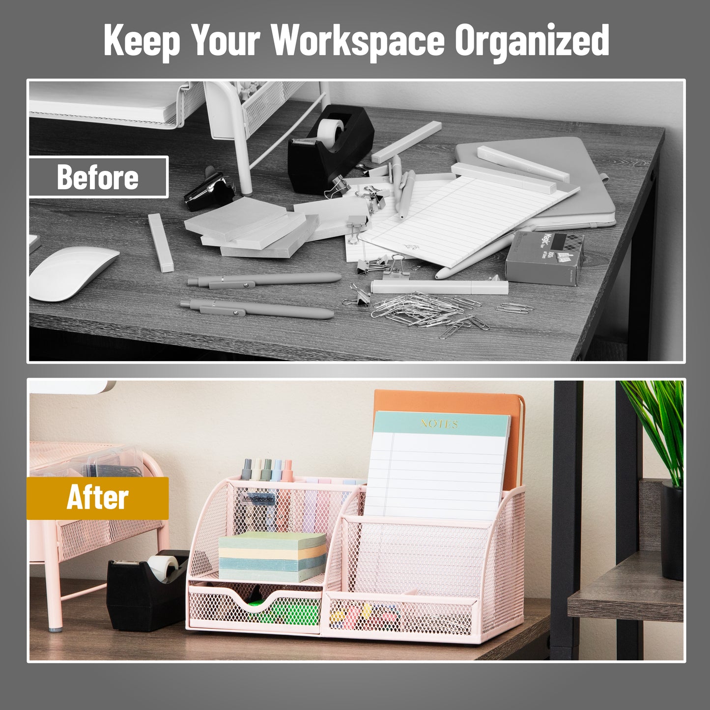 Mind Reader 7-Compartment Desktop Organizer, File & Accessory Storage, Metal Mesh Office Organizer for Desk, Workspace, Mail