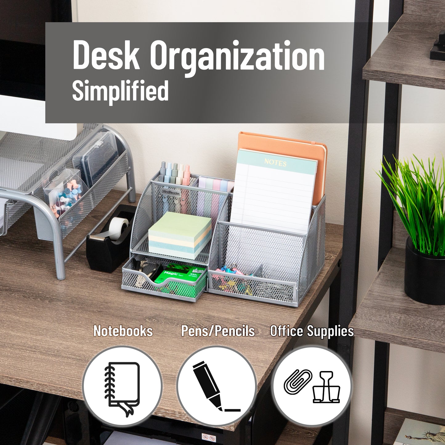 Mind Reader 7-Compartment Desktop Organizer, File & Accessory Storage, Metal Mesh Office Organizer for Desk, Workspace, Mail