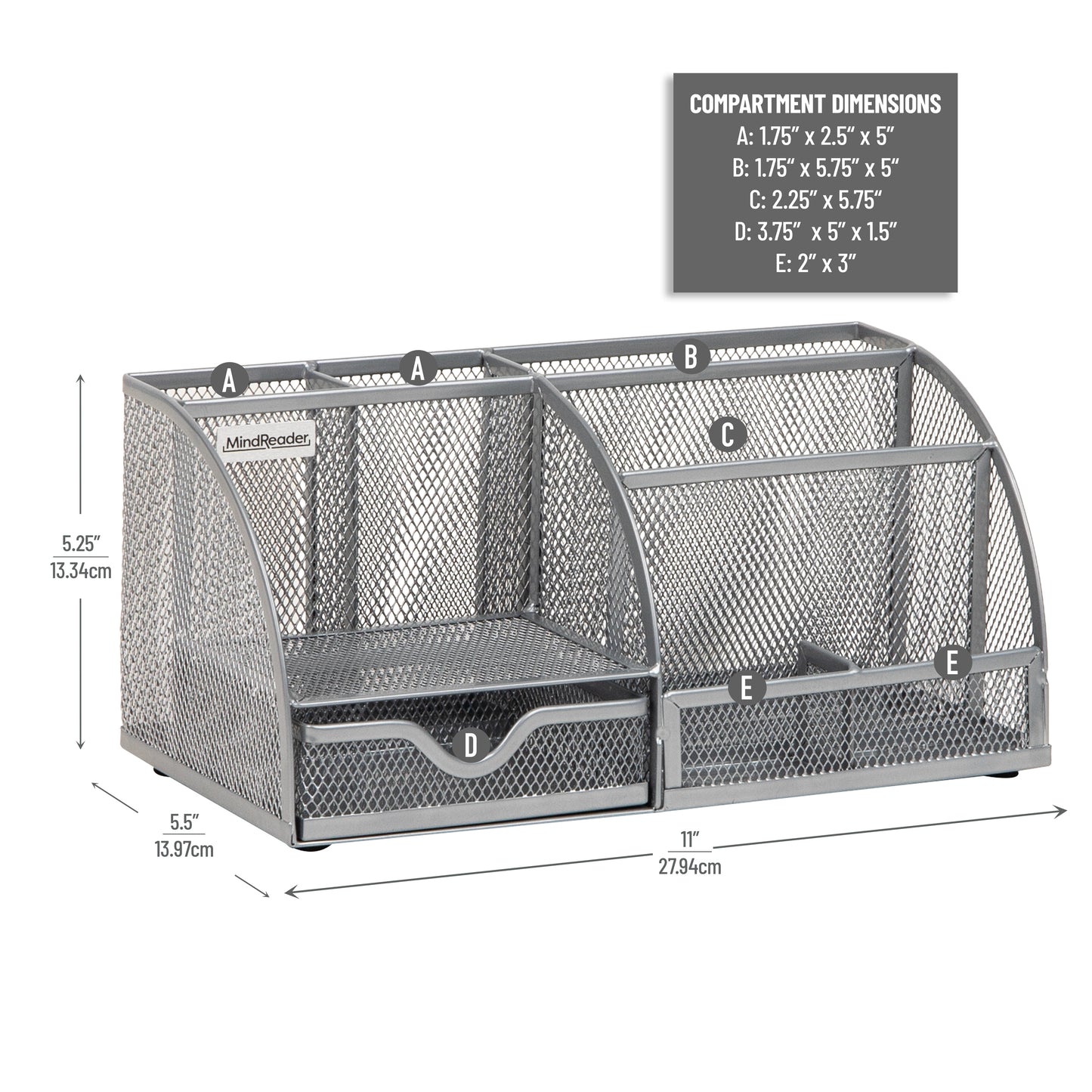 Mind Reader 7-Compartment Desktop Organizer, File & Accessory Storage, Metal Mesh Office Organizer for Desk, Workspace, Mail
