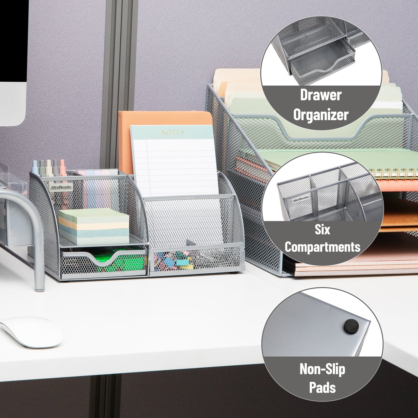 Mind Reader 7-Compartment Desktop Organizer, File & Accessory Storage, Metal Mesh Office Organizer for Desk, Workspace, Mail