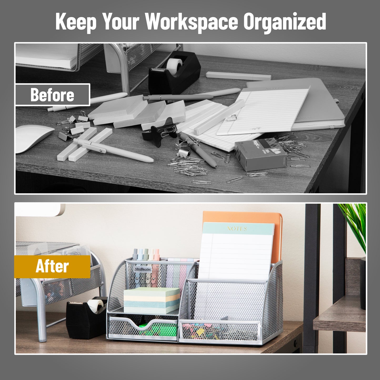 Mind Reader 7-Compartment Desktop Organizer, File & Accessory Storage, Metal Mesh Office Organizer for Desk, Workspace, Mail