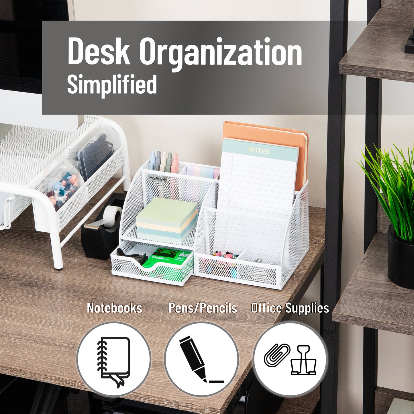 Mind Reader 7-Compartment Desktop Organizer, File & Accessory Storage, Metal Mesh Office Organizer for Desk, Workspace, Mail