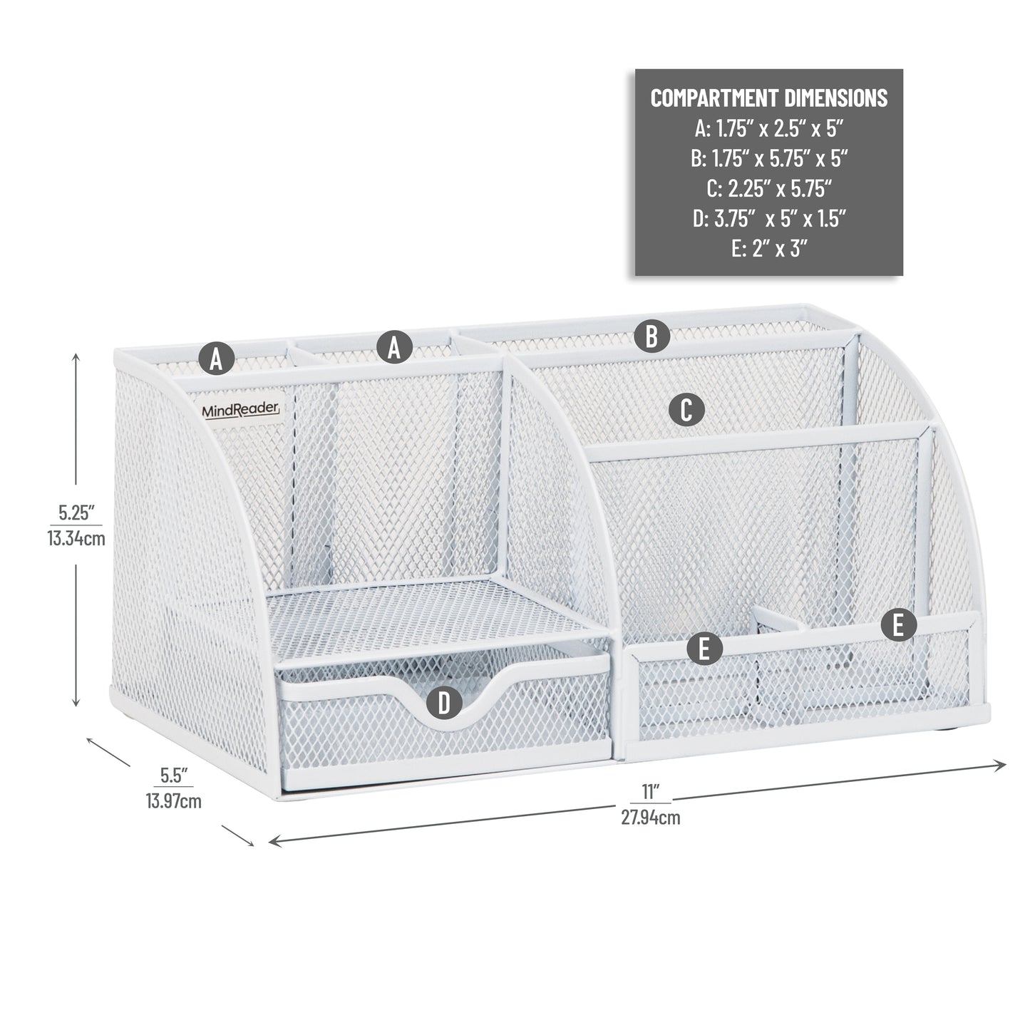 Mind Reader 7-Compartment Desktop Organizer, File & Accessory Storage, Metal Mesh Office Organizer for Desk, Workspace, Mail