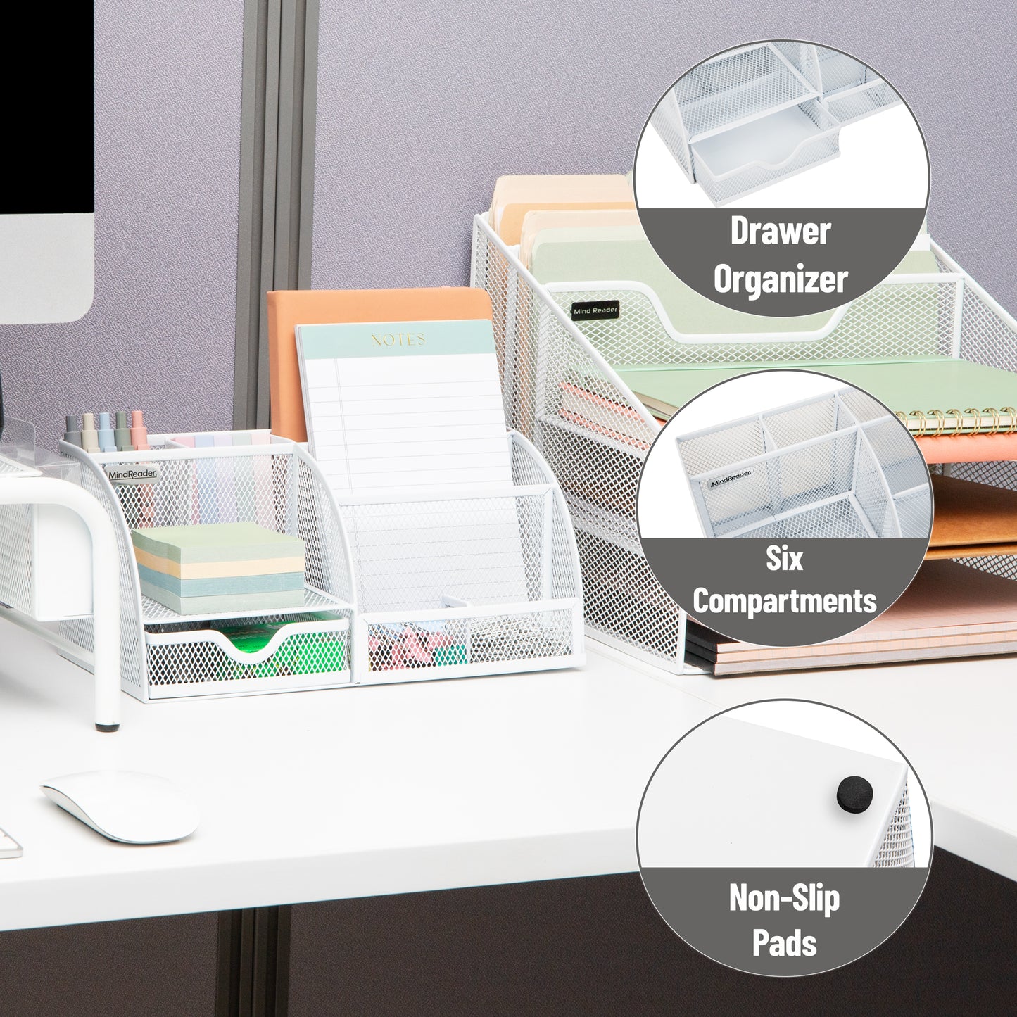Mind Reader 7-Compartment Desktop Organizer, File & Accessory Storage, Metal Mesh Office Organizer for Desk, Workspace, Mail