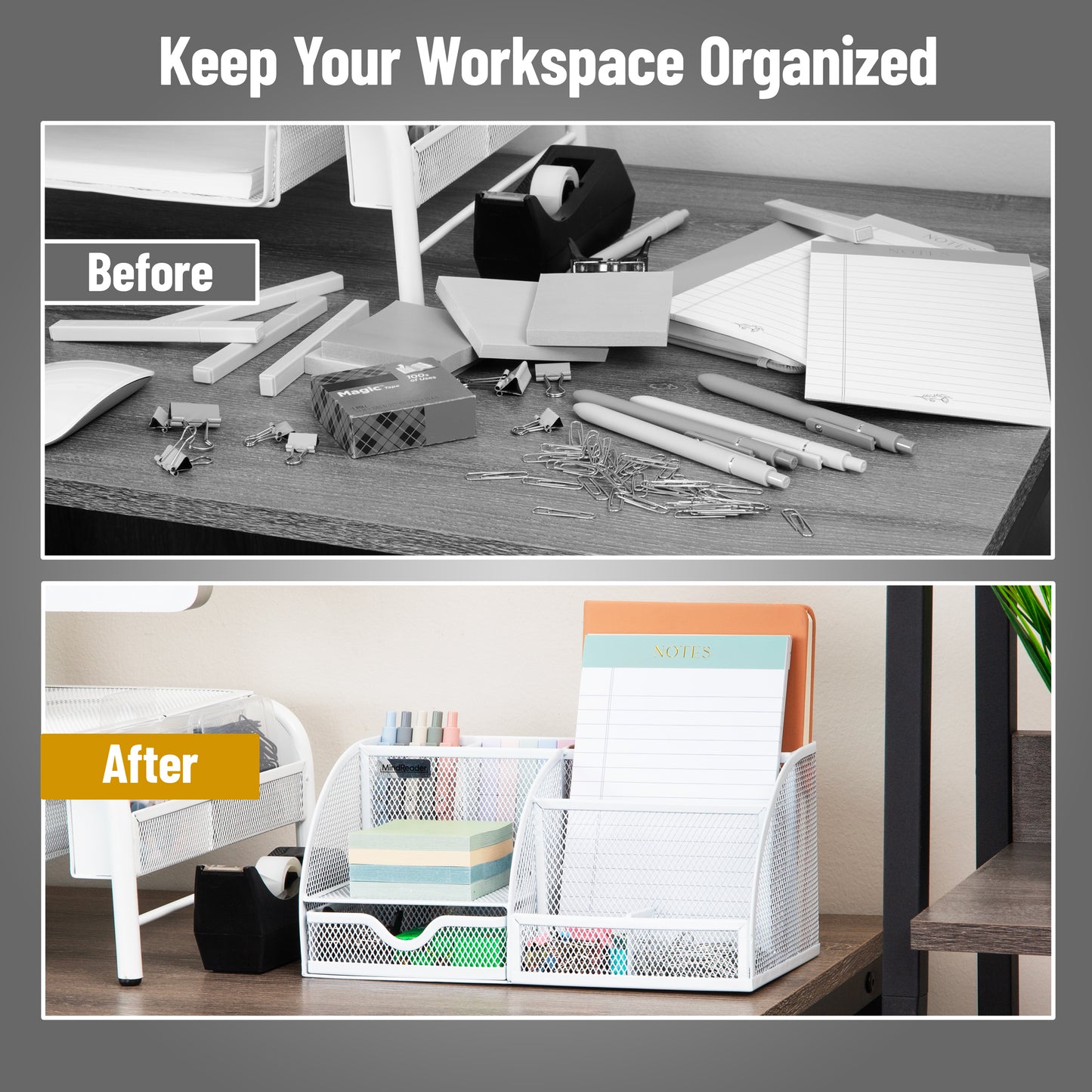 Mind Reader 7-Compartment Desktop Organizer, File & Accessory Storage, Metal Mesh Office Organizer for Desk, Workspace, Mail