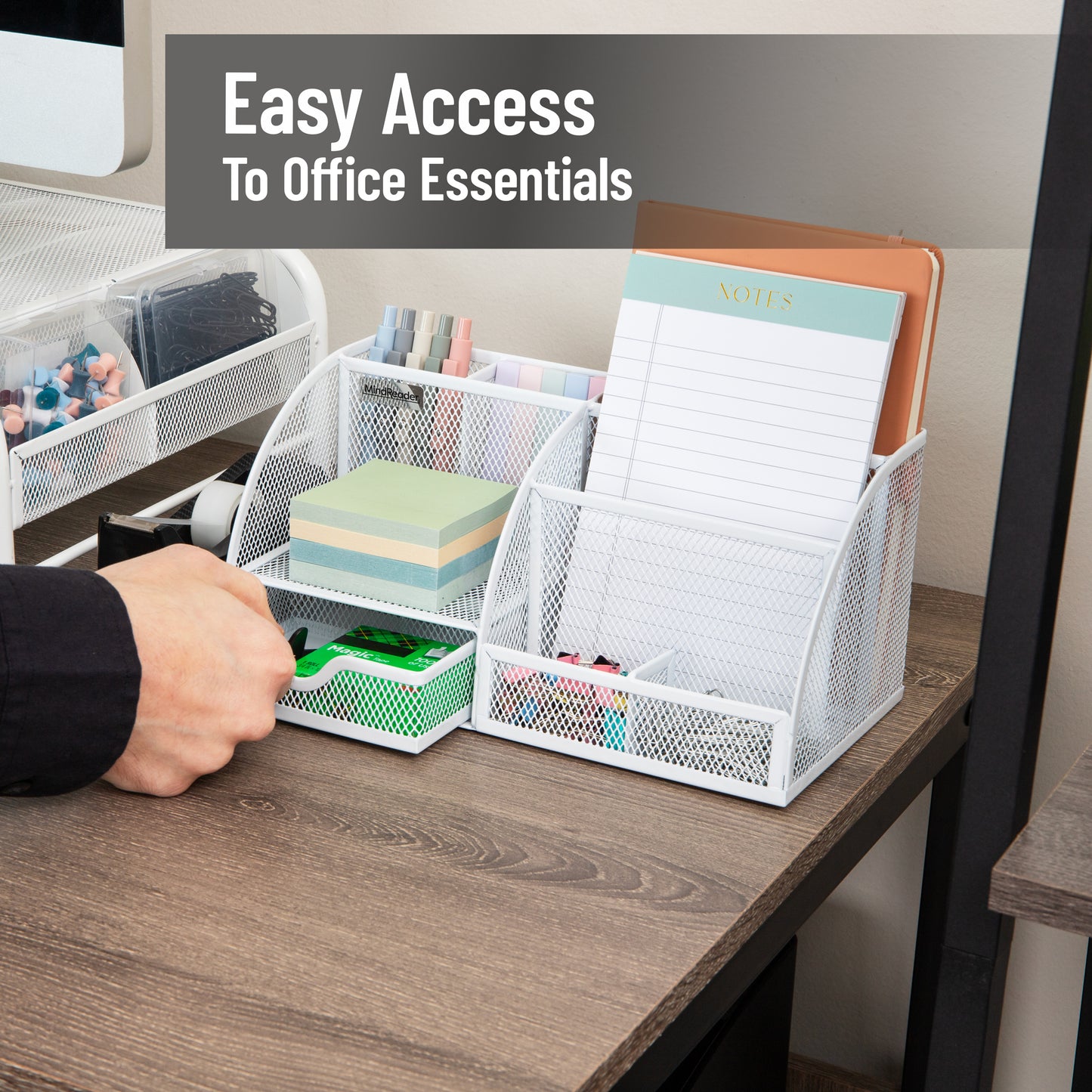 Mind Reader 7-Compartment Desktop Organizer, File & Accessory Storage, Metal Mesh Office Organizer for Desk, Workspace, Mail