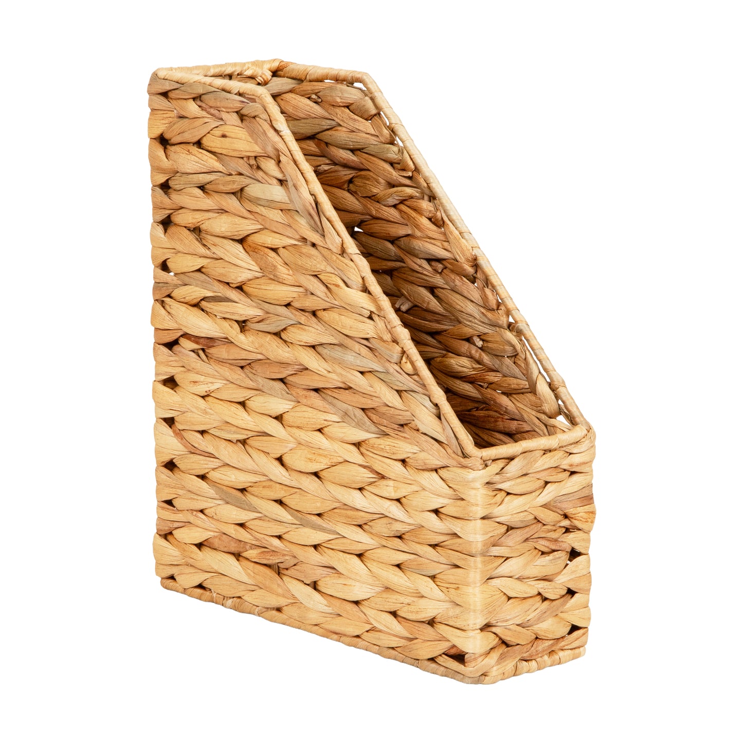 Mind Reader Rattan Vertical File Organizer with Iron Frame, Desktop Organizer, Holds Letter Size Documents, Brown