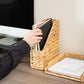 Mind Reader Rattan Vertical File Organizer with Iron Frame, Desktop Organizer, Holds Letter Size Documents, Brown