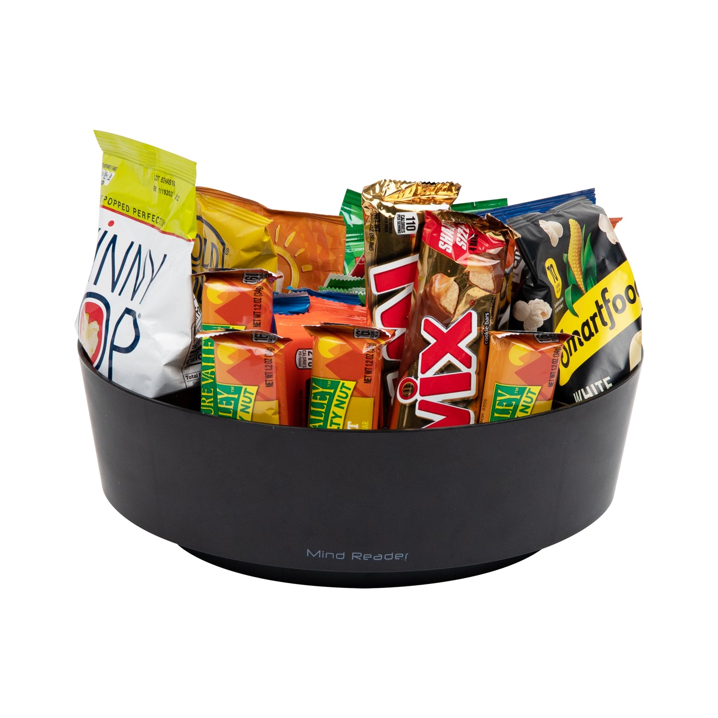 Mind Reader Snack Carousel, Countertop Organizer, Snack Tray, Condiment Holder, Breakroom, Kitchen, 12"L x 12"W x 4"H, Black