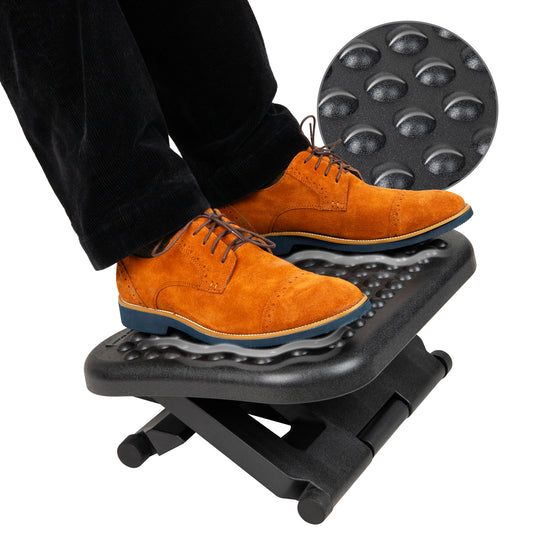 Mind Reader Foot Rest, Under Desk at Work, Ergonomic, Height Adjustable, Office, Plastic, 18"L x 13.5"W x 6.5"H, Black