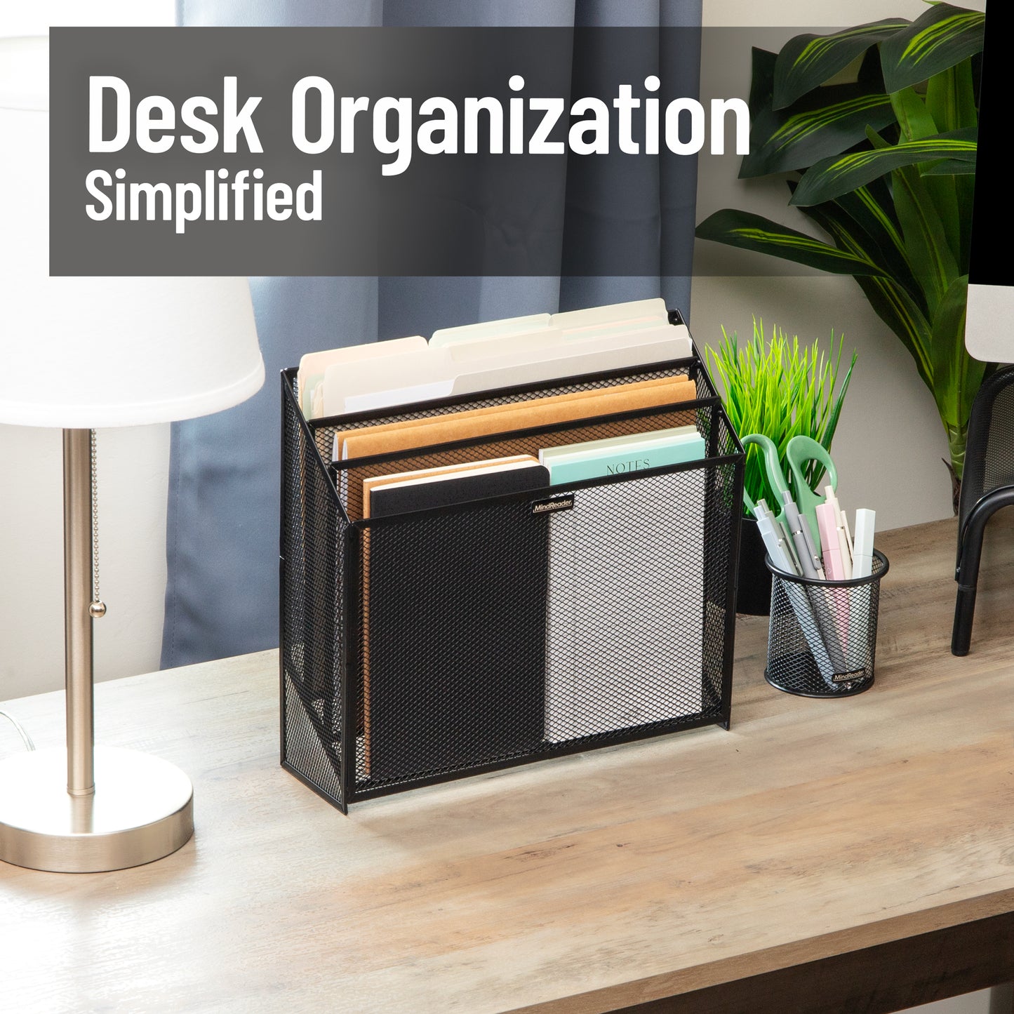 Mind Reader Vertical File Storage, Desktop Organizer, Workspace, Office, Metal Mesh, 12.5"L x 3.75"W x 11.5"H