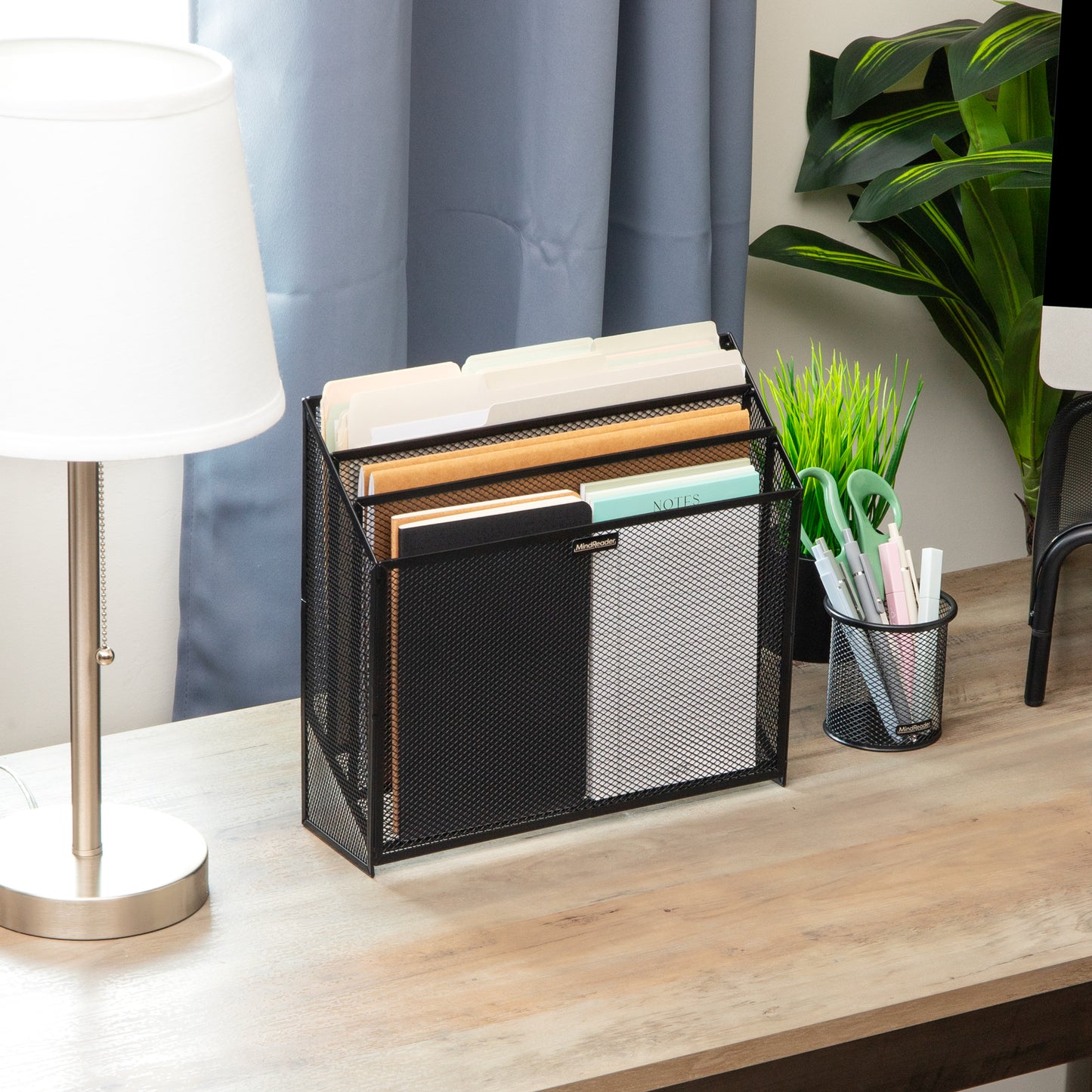 Mind Reader Vertical File Storage, Desktop Organizer, Workspace, Office, Metal Mesh, 12.5"L x 3.75"W x 11.5"H