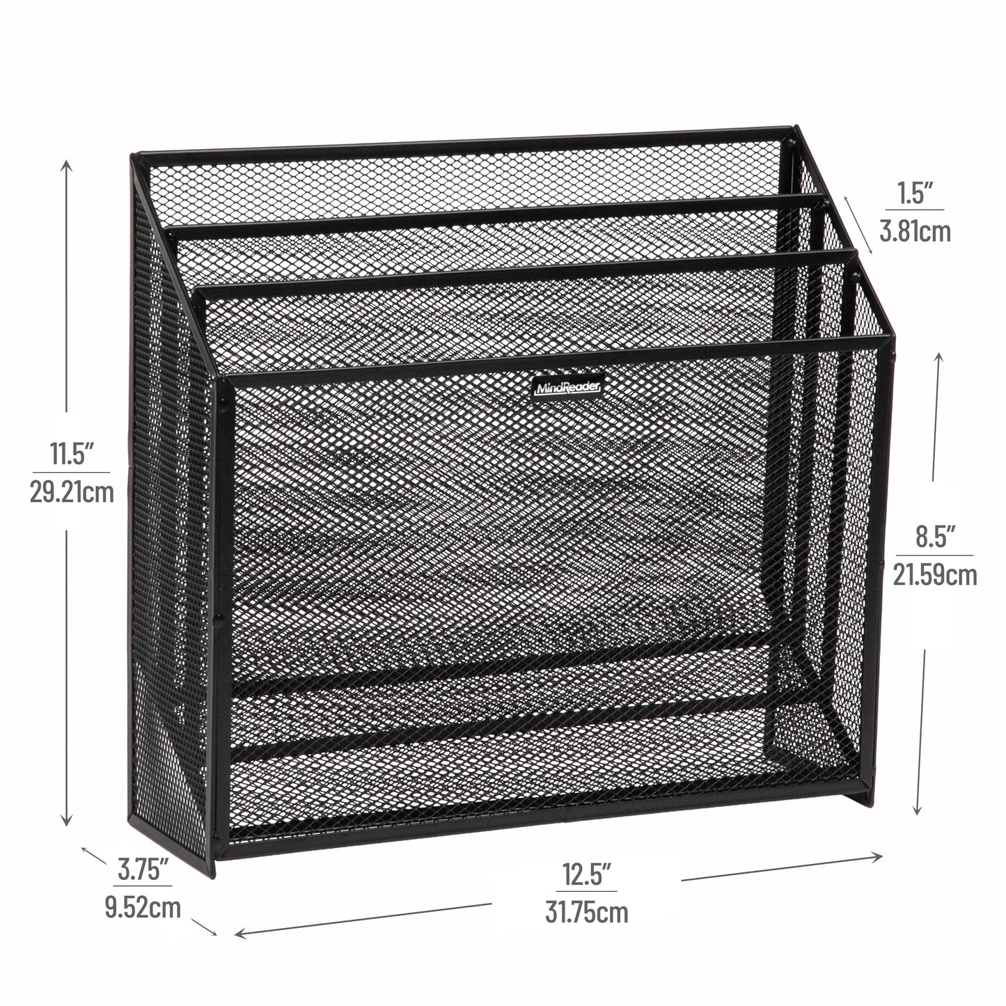 Mind Reader Vertical File Storage, Desktop Organizer, Workspace, Office, Metal Mesh, 12.5"L x 3.75"W x 11.5"H
