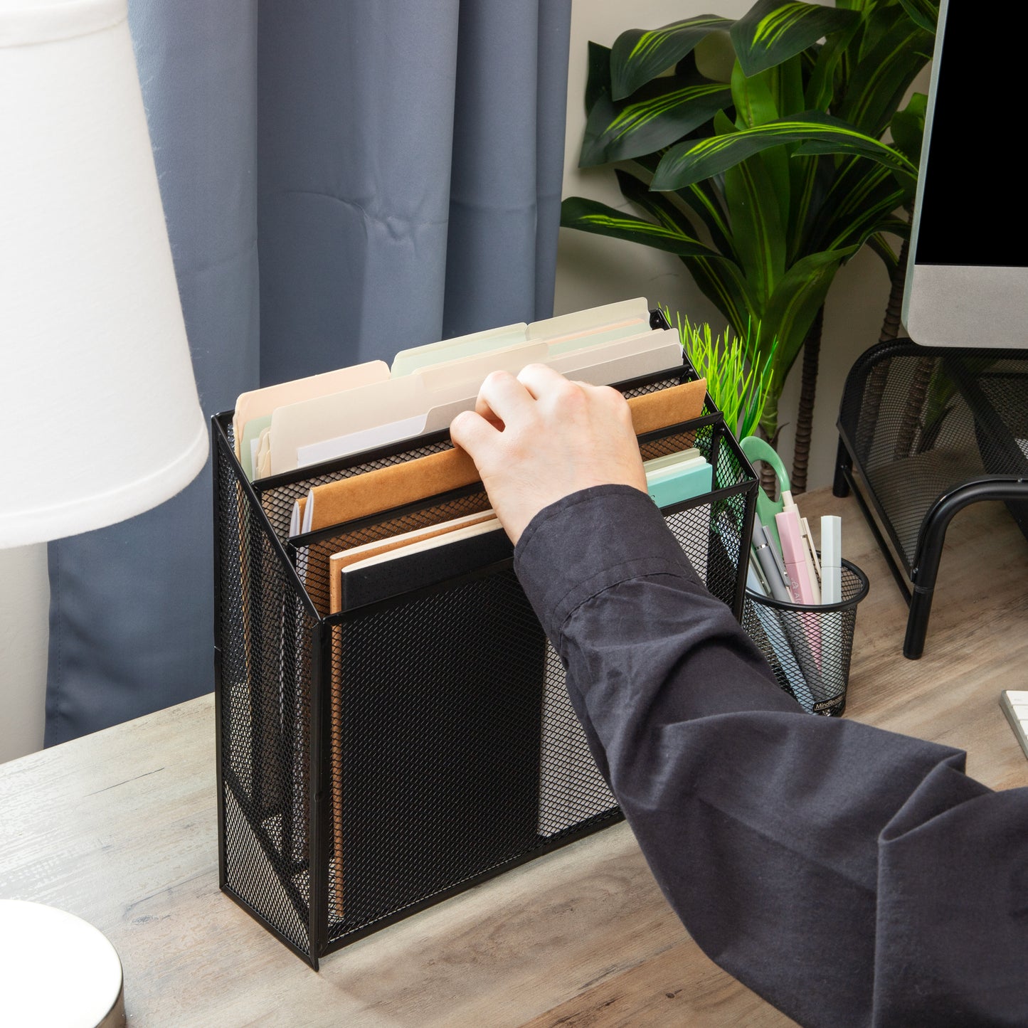 Mind Reader Vertical File Storage, Desktop Organizer, Workspace, Office, Metal Mesh, 12.5"L x 3.75"W x 11.5"H