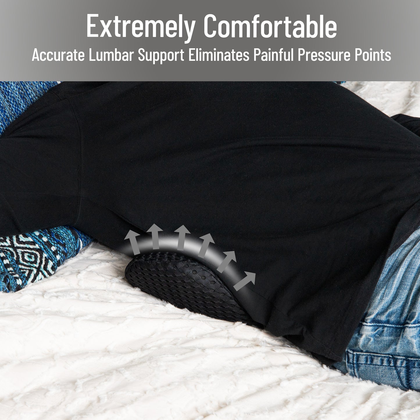 Mind Reader Lumbar Support Pillow with Air-Cloud Technology, Memory Foam Cushion for Back, Waist & Hip Pain Relief, Breathable Cover, Black