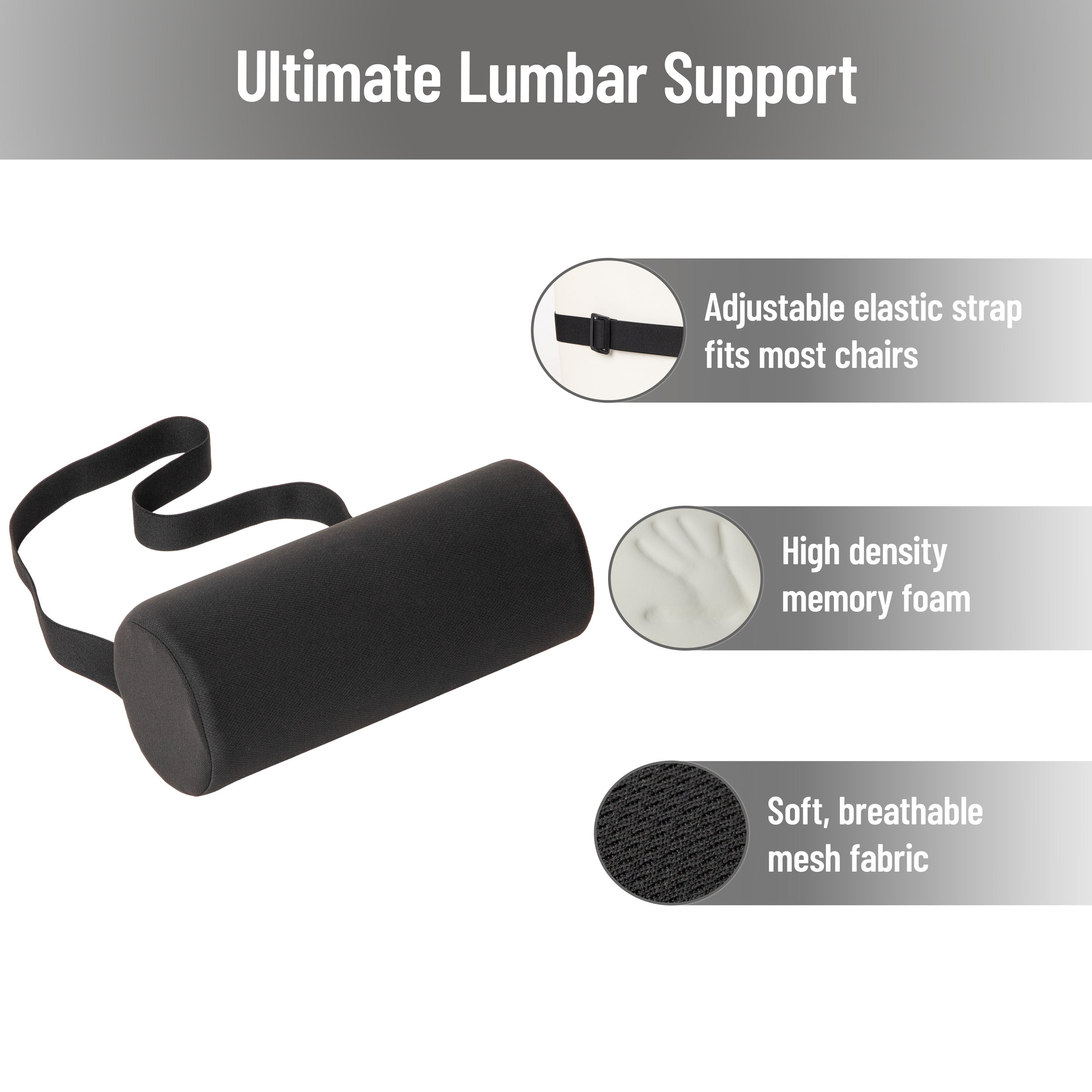 Mind Reader Lumbar Roll Pillow with Air-Cloud Memory Foam, Back