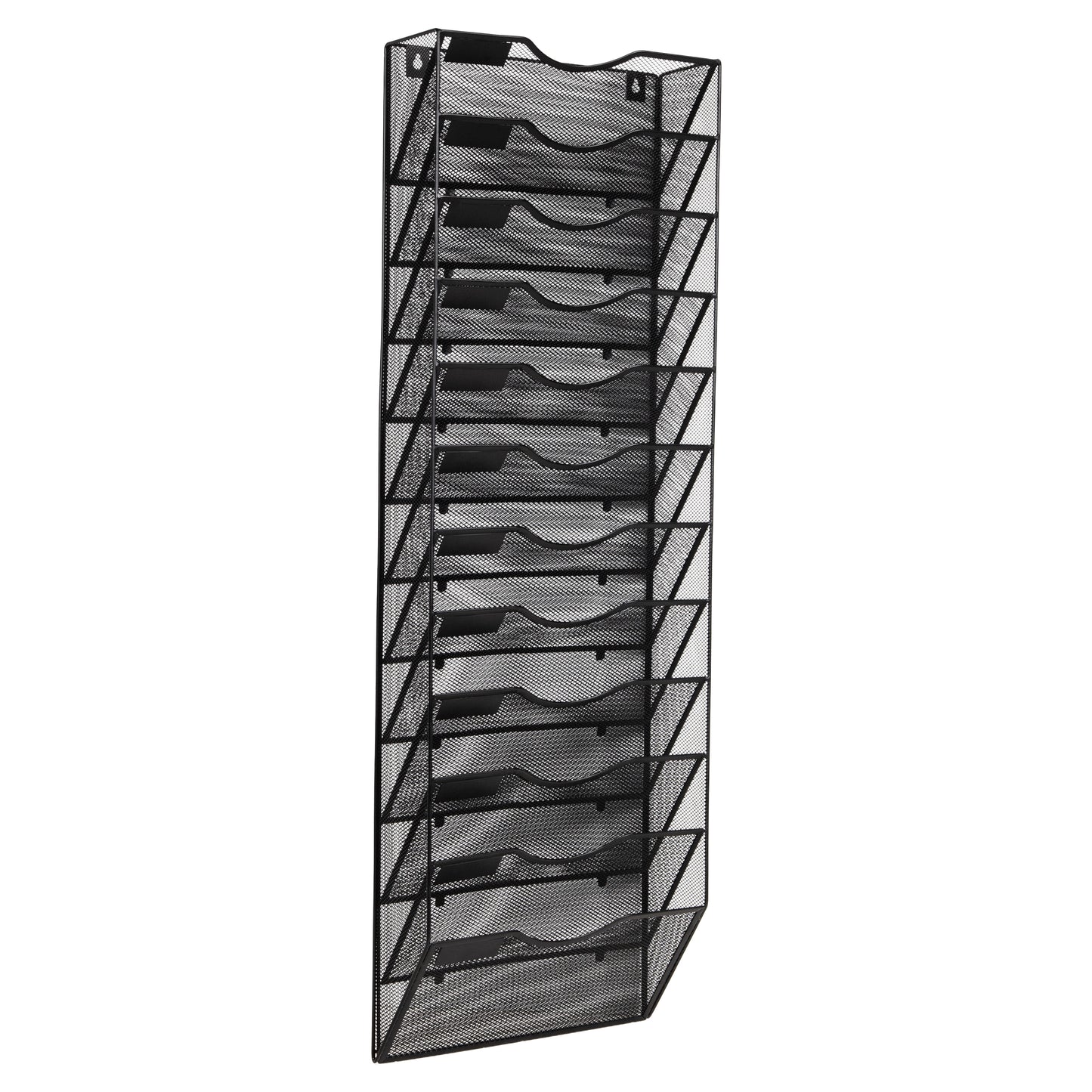 Mind Reader Wall Mounted File Organizer, 12 Tier Wire Mesh Document Holder with Metal Label Plates for Documents, Folders, and Magazines, Black