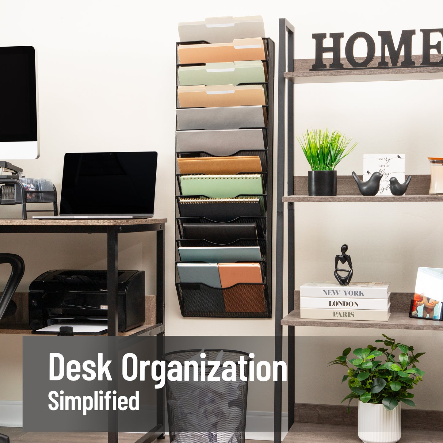 Mind Reader Wall Mounted File Organizer, 12 Tier Wire Mesh Document Holder with Metal Label Plates for Documents, Folders, and Magazines, Black