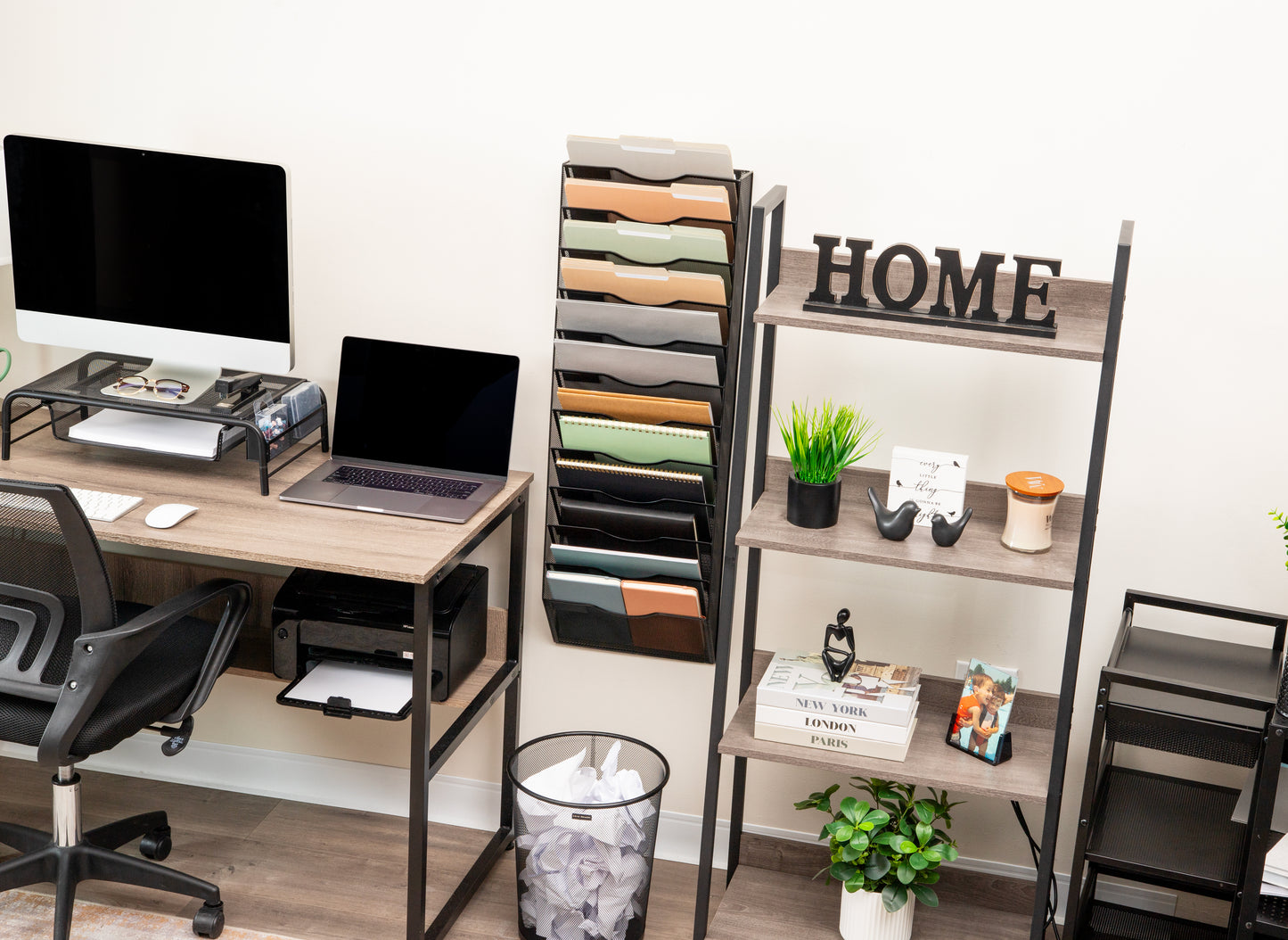 Mind Reader Wall Mounted File Organizer, 12 Tier Wire Mesh Document Holder with Metal Label Plates for Documents, Folders, and Magazines, Black