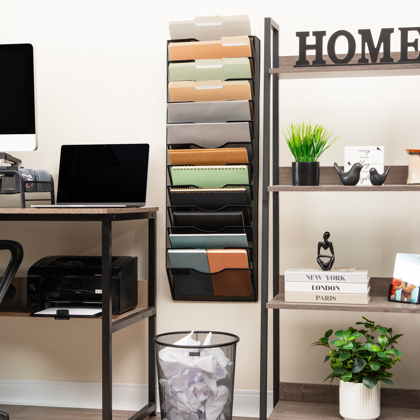 Mind Reader Wall Mounted File Organizer, 12 Tier Wire Mesh Document Holder with Metal Label Plates for Documents, Folders, and Magazines, Black