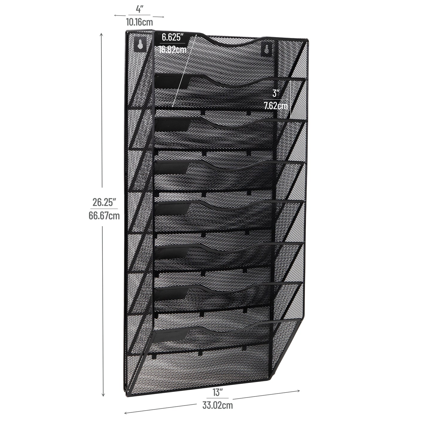 Mind Reader Wall File Organizer, 8 Pocket Hanging Document Rack, Office Wall Mount, Metal Mesh, Black