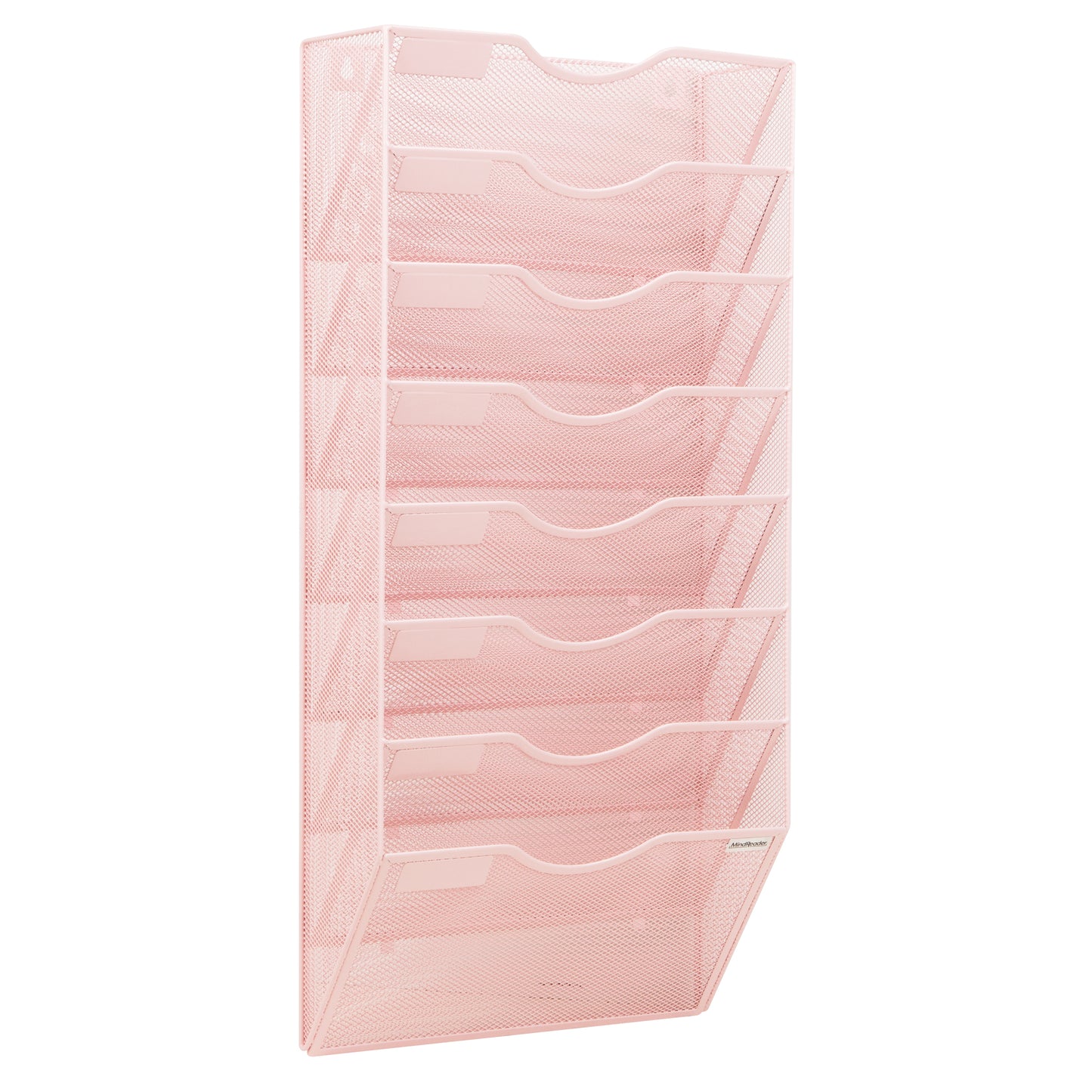 Mind Reader Wall File Organizer, 8 Pocket Hanging Document Rack, Office Wall Mount, Metal Mesh, Pink