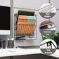 Mind Reader Metal Wire Desktop Organizer, Vertical File Holder , Hooks and Storage Tray, Wall Mount or Desktop, Metal, Black