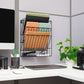 Mind Reader Metal Wire Desktop Organizer, Vertical File Holder , Hooks and Storage Tray, Wall Mount or Desktop, Metal, Black
