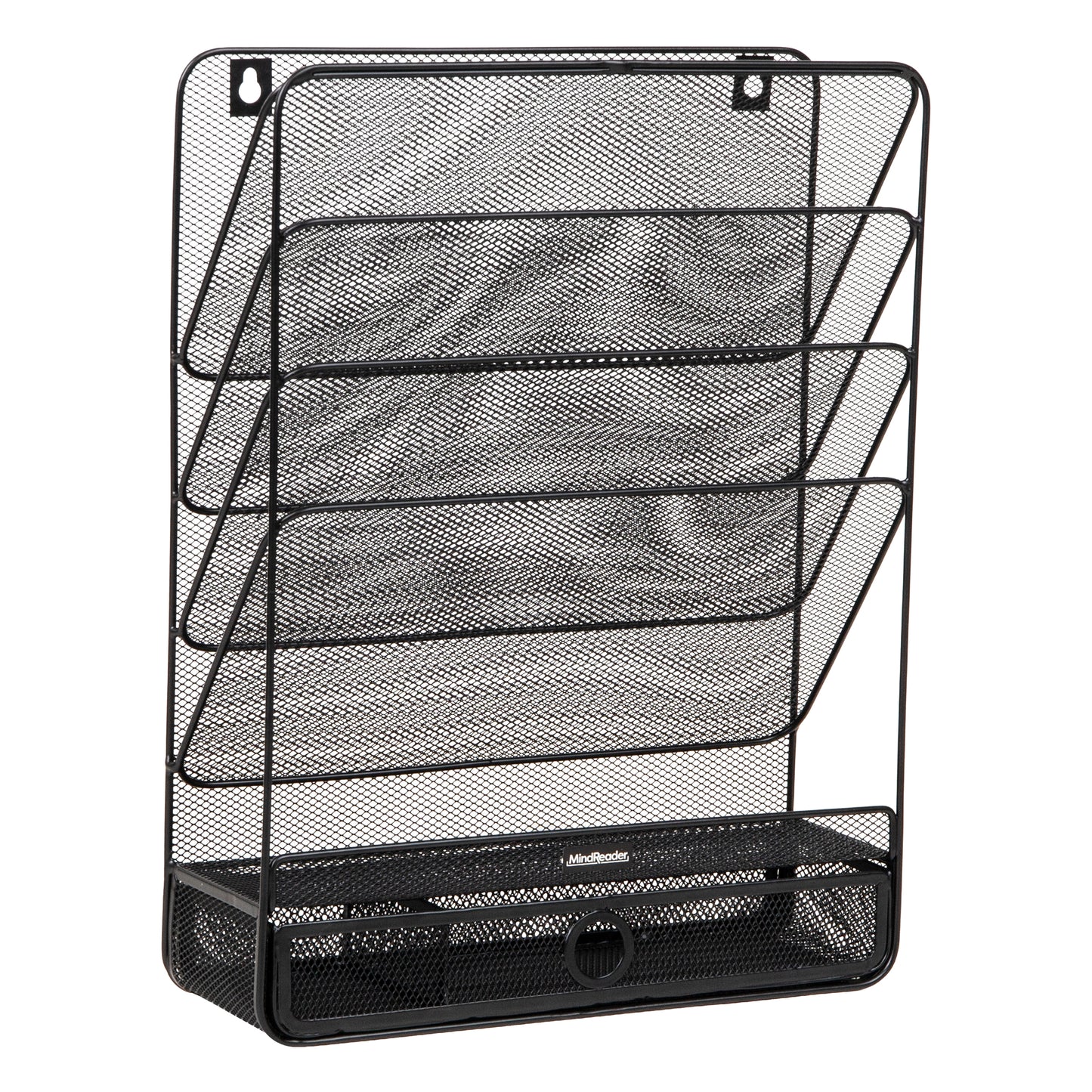 Mind Reader 4-Tier Vertical File Storage, Desktop Organizer, Wall Mount, Office, Metal Mesh, 12.5"L x 4"W x 16.5"H, Black