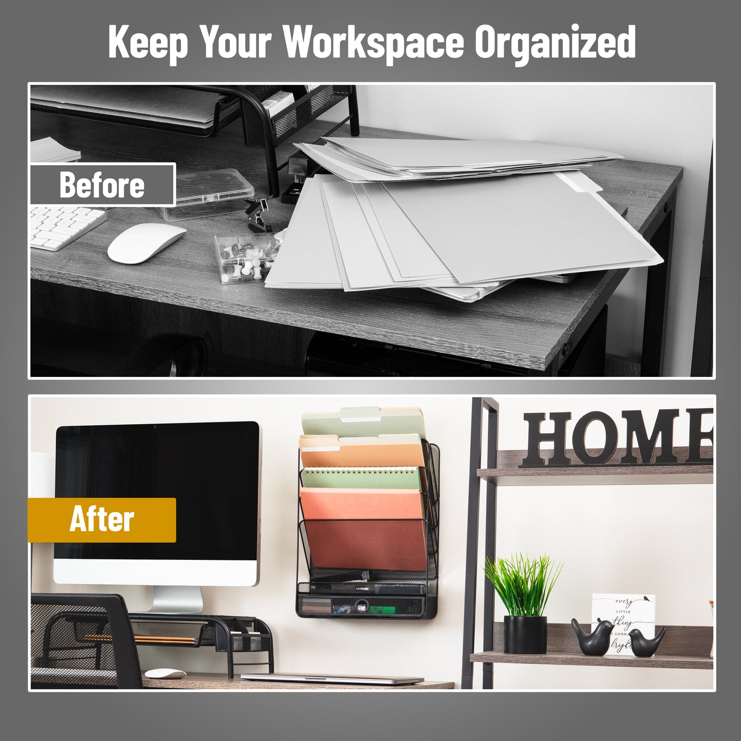 Mind Reader 4-Tier Vertical File Storage, Desktop Organizer, Wall Mount, Office, Metal Mesh, 12.5"L x 4"W x 16.5"H, Black