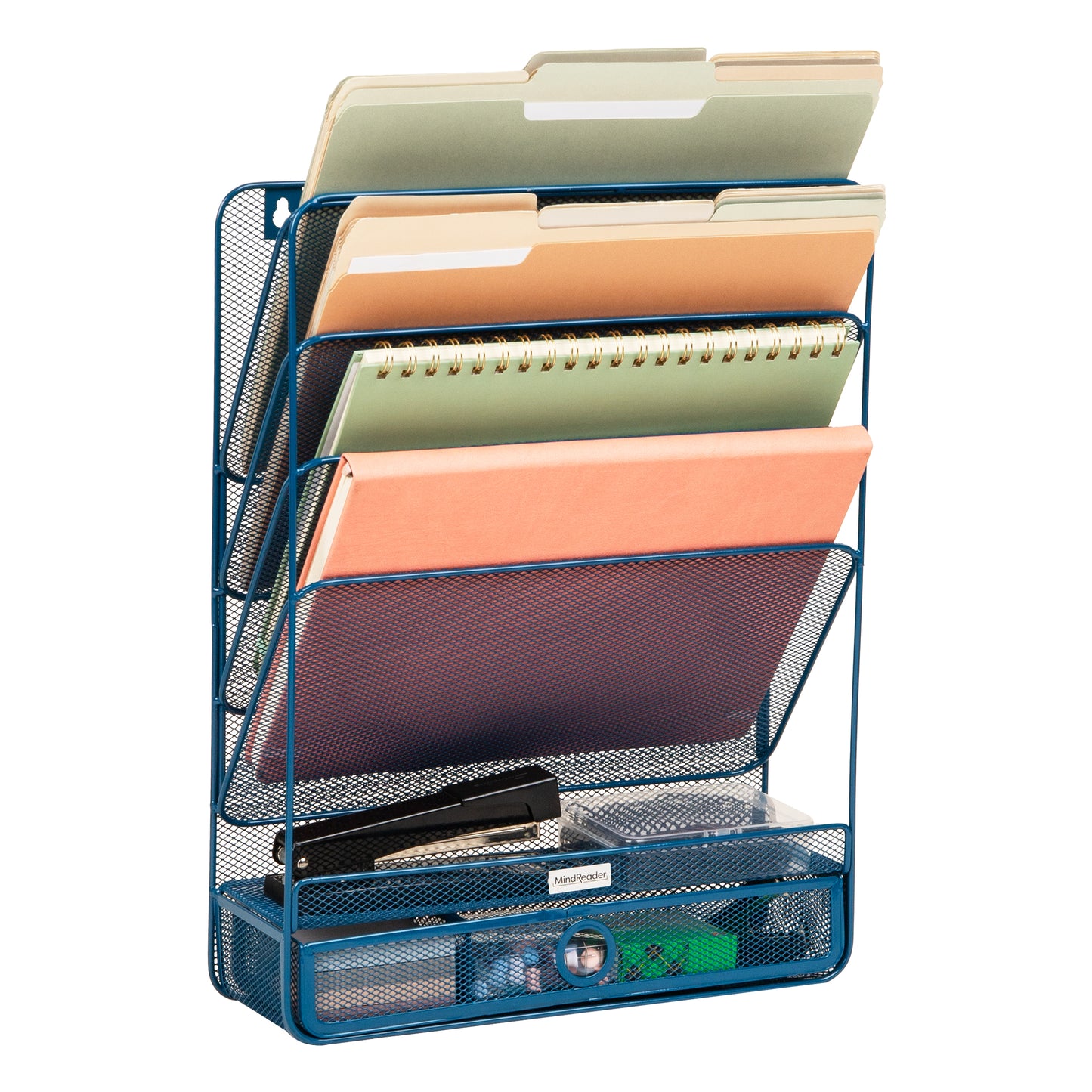 Mind Reader 4-Tier Vertical File Storage, Desktop Organizer, Wall Mount, Office, Metal Mesh, 12.5"L x 4"W x 16.5"H, Black