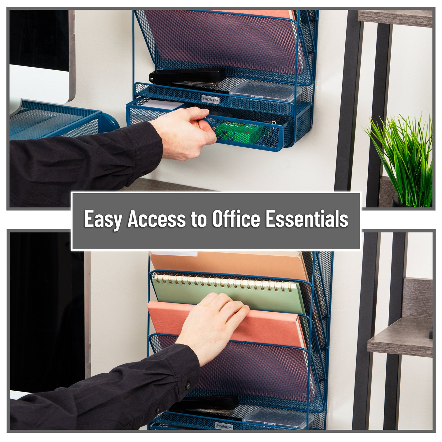 Mind Reader 4-Tier Vertical File Storage, Desktop Organizer, Wall Mount, Office, Metal Mesh, 12.5"L x 4"W x 16.5"H, Black