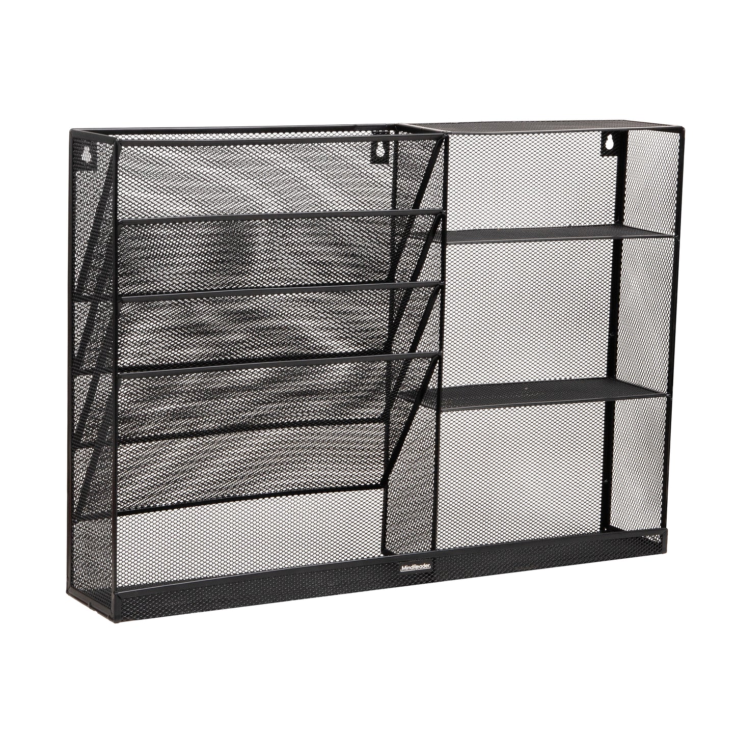 Mind Reader 4-Tier Vertical File Storage and Shelves, Desktop Organizer, Wall Mount, Office, Metal Mesh, 22.5"L x 4"W x 16"H, Black