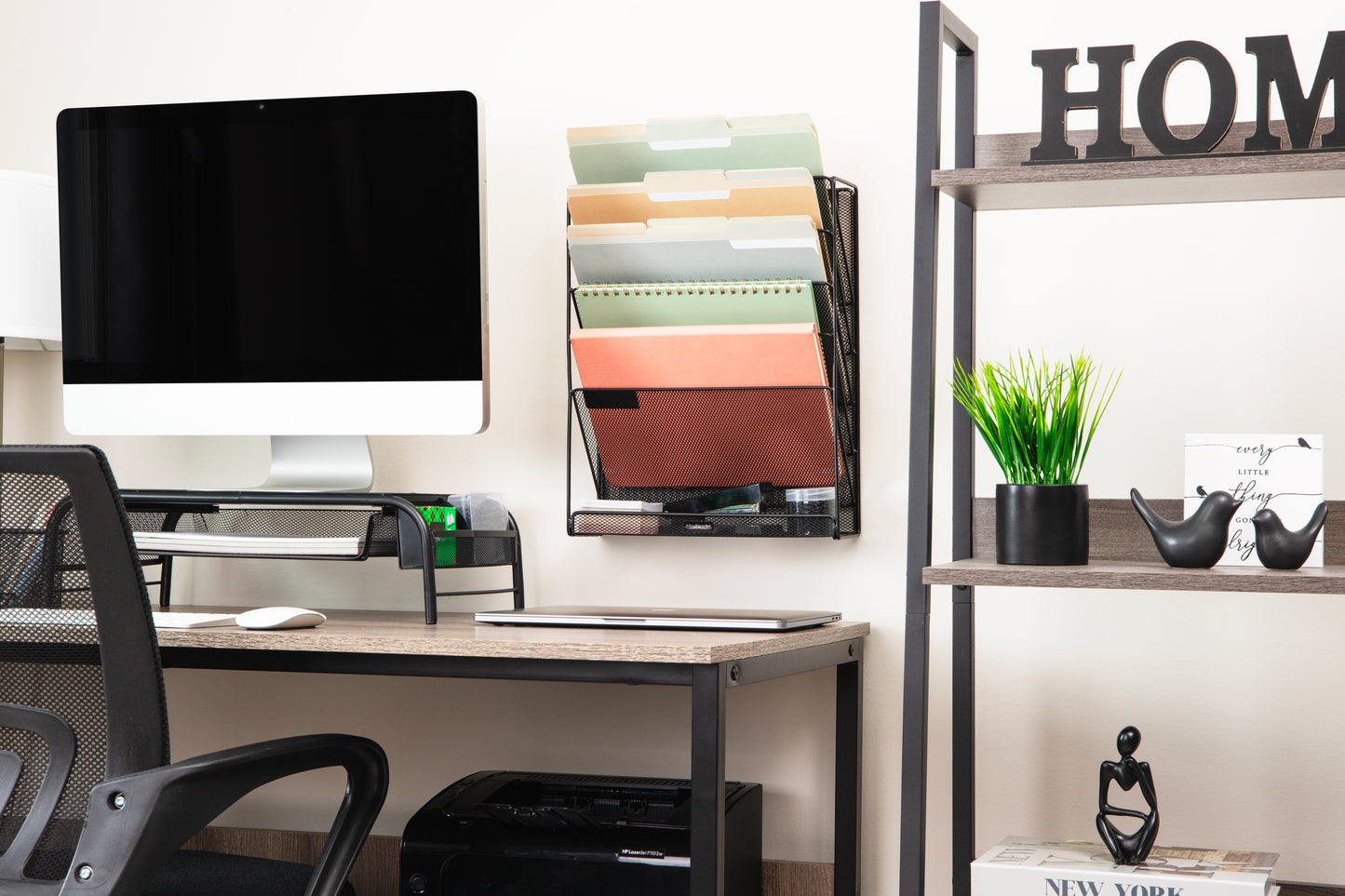 Mind Reader 5-Tier Vertical File Storage, Desktop Organizer, Wall Mount, Office, Metal Mesh, 12.75"L x 4"W x 16"H