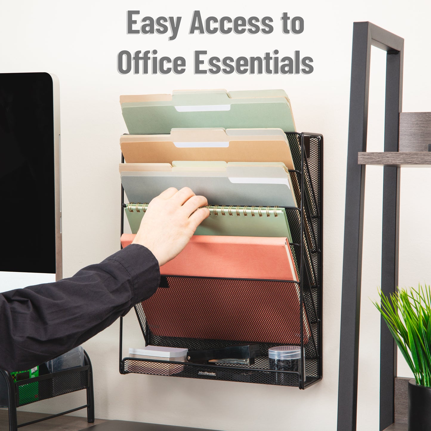 Mind Reader 5-Tier Vertical File Storage, Desktop Organizer, Wall Mount, Office, Metal Mesh, 12.75"L x 4"W x 16"H