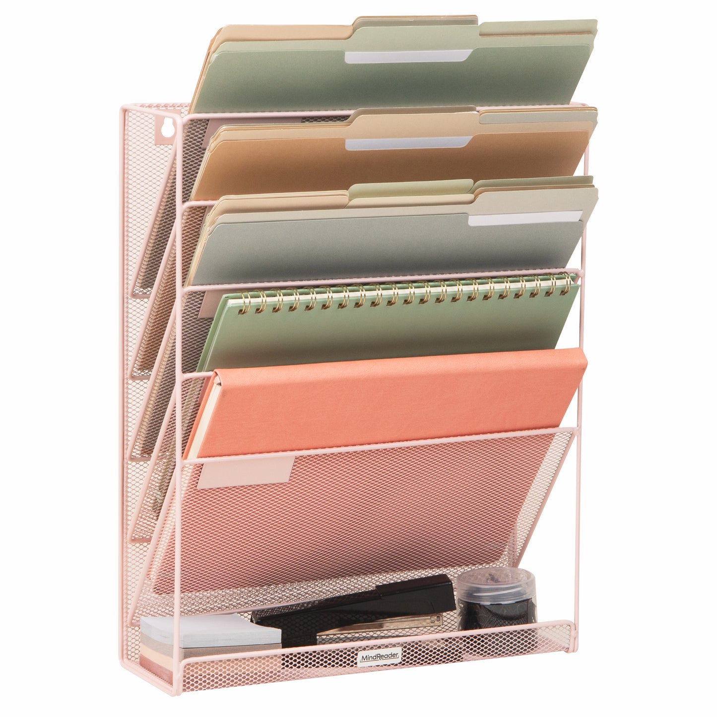 Mind Reader 4-Tier Vertical File Storage, Desktop Organizer, Wall Mount, Office, Metal Mesh, 12.5"L x 4"W x 16.5"H, Black