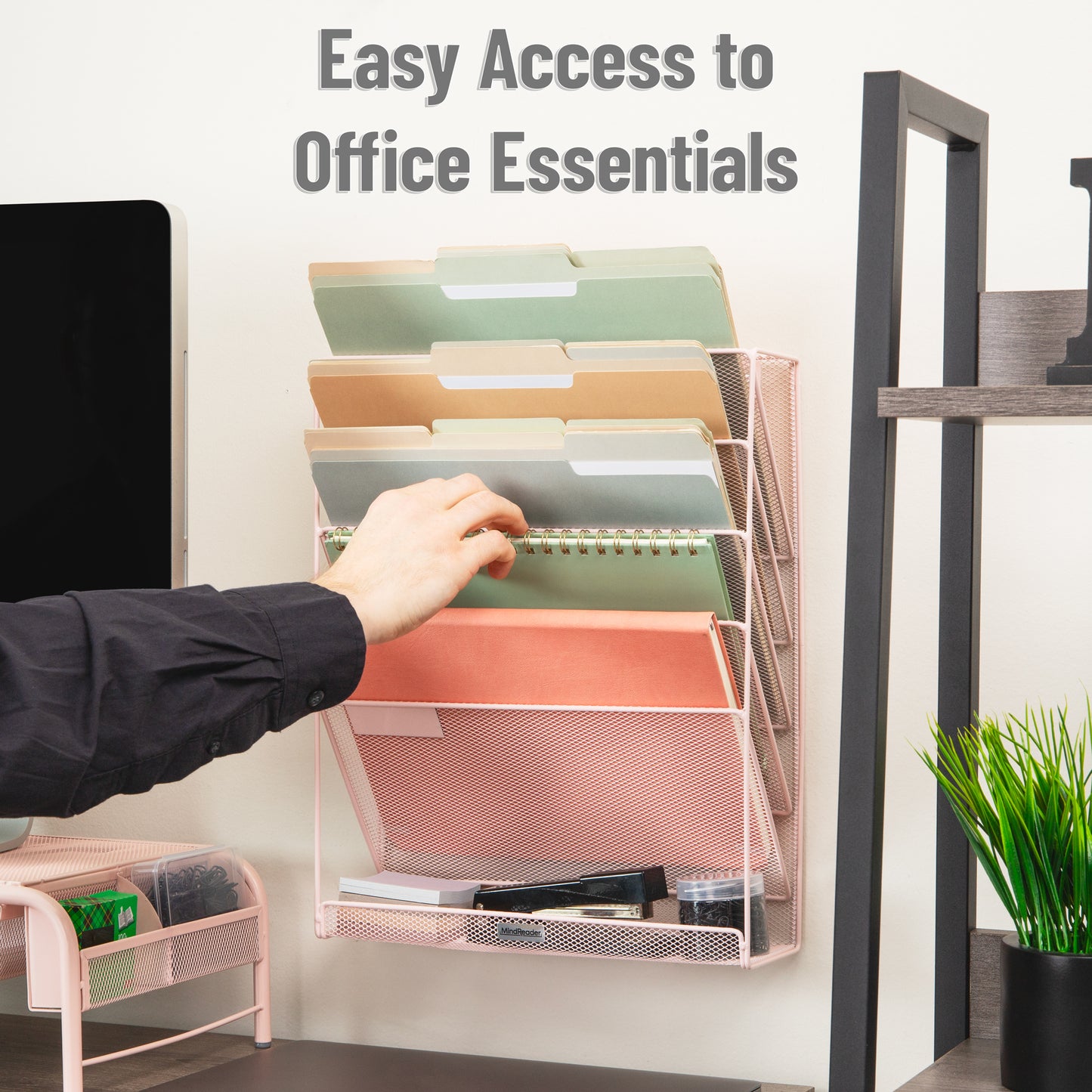 Mind Reader 5-Tier Vertical File Storage, Desktop Organizer, Wall Mount, Office, Metal Mesh, 12.75"L x 4"W x 16"H