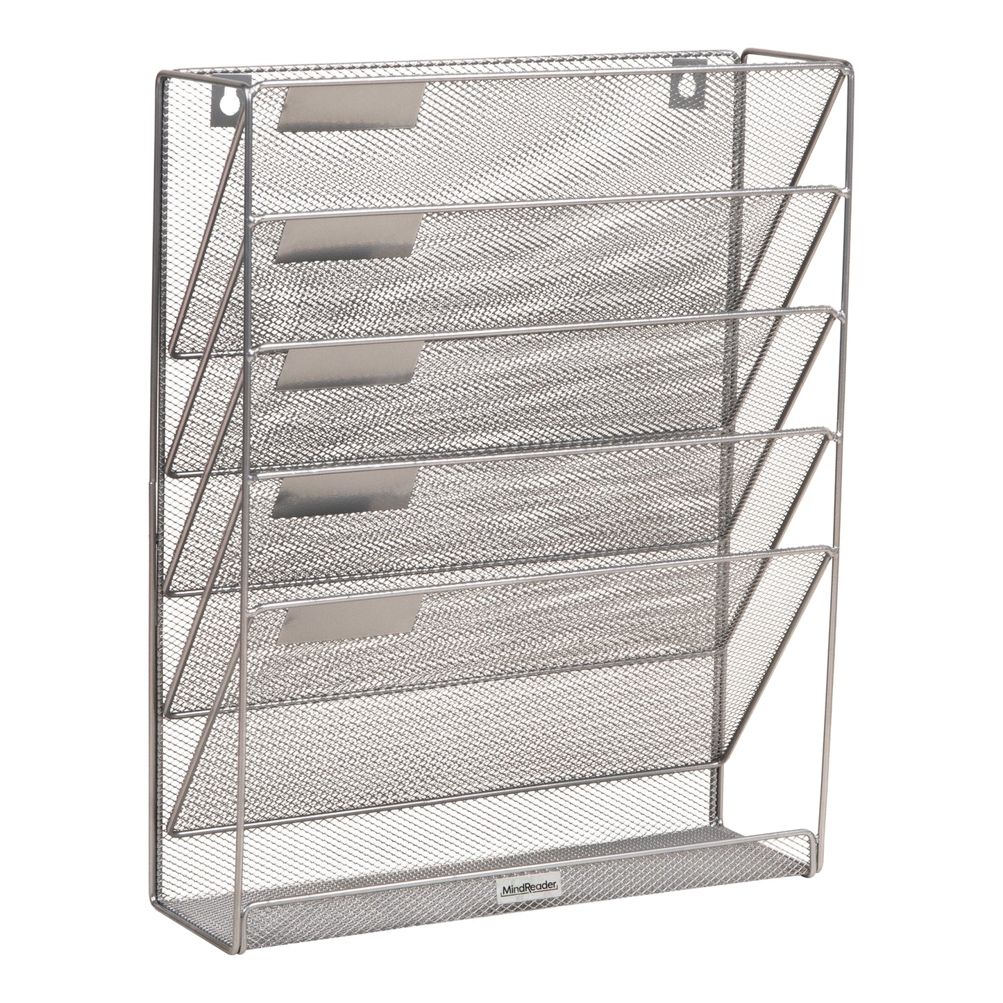 Mind Reader 5-Tier Vertical File Storage, Desktop Organizer, Wall Mount, Office, Metal Mesh, 12.75"L x 4"W x 16"H
