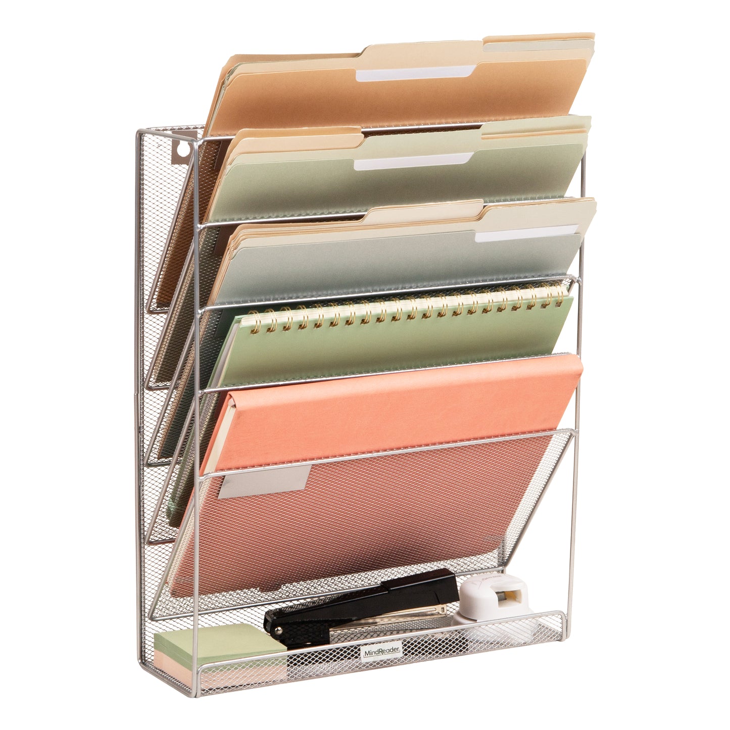 Mind Reader 5-Tier Vertical File Storage, Desktop Organizer, Wall Mount, Office, Metal Mesh, 12.75"L x 4"W x 16"H