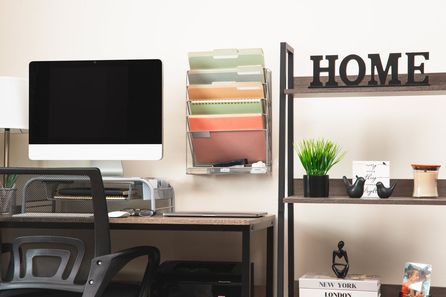 Mind Reader 5-Tier Vertical File Storage, Desktop Organizer, Wall Mount, Office, Metal Mesh, 12.75"L x 4"W x 16"H