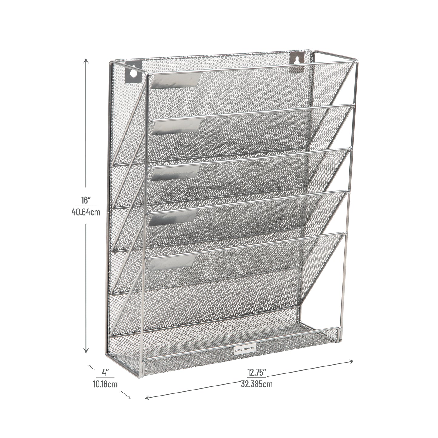 Mind Reader 5-Tier Vertical File Storage, Desktop Organizer, Wall Mount, Office, Metal Mesh, 12.75"L x 4"W x 16"H