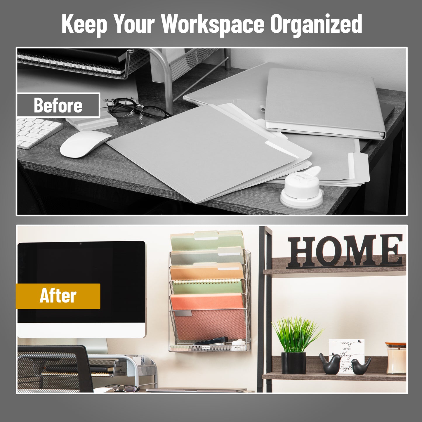 Mind Reader 5-Tier Vertical File Storage, Desktop Organizer, Wall Mount, Office, Metal Mesh, 12.75"L x 4"W x 16"H