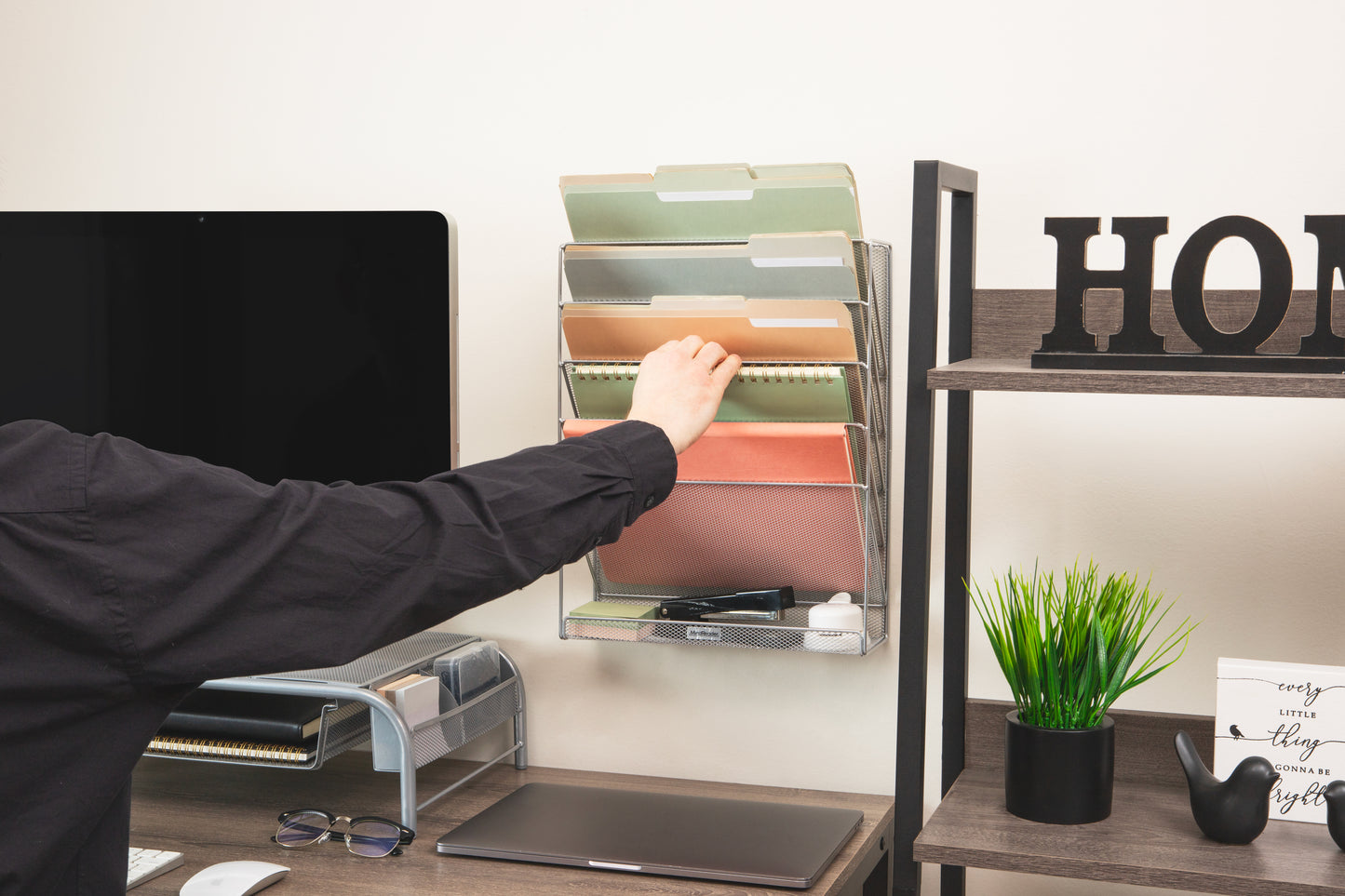 Mind Reader 5-Tier Vertical File Storage, Desktop Organizer, Wall Mount, Office, Metal Mesh, 12.75"L x 4"W x 16"H