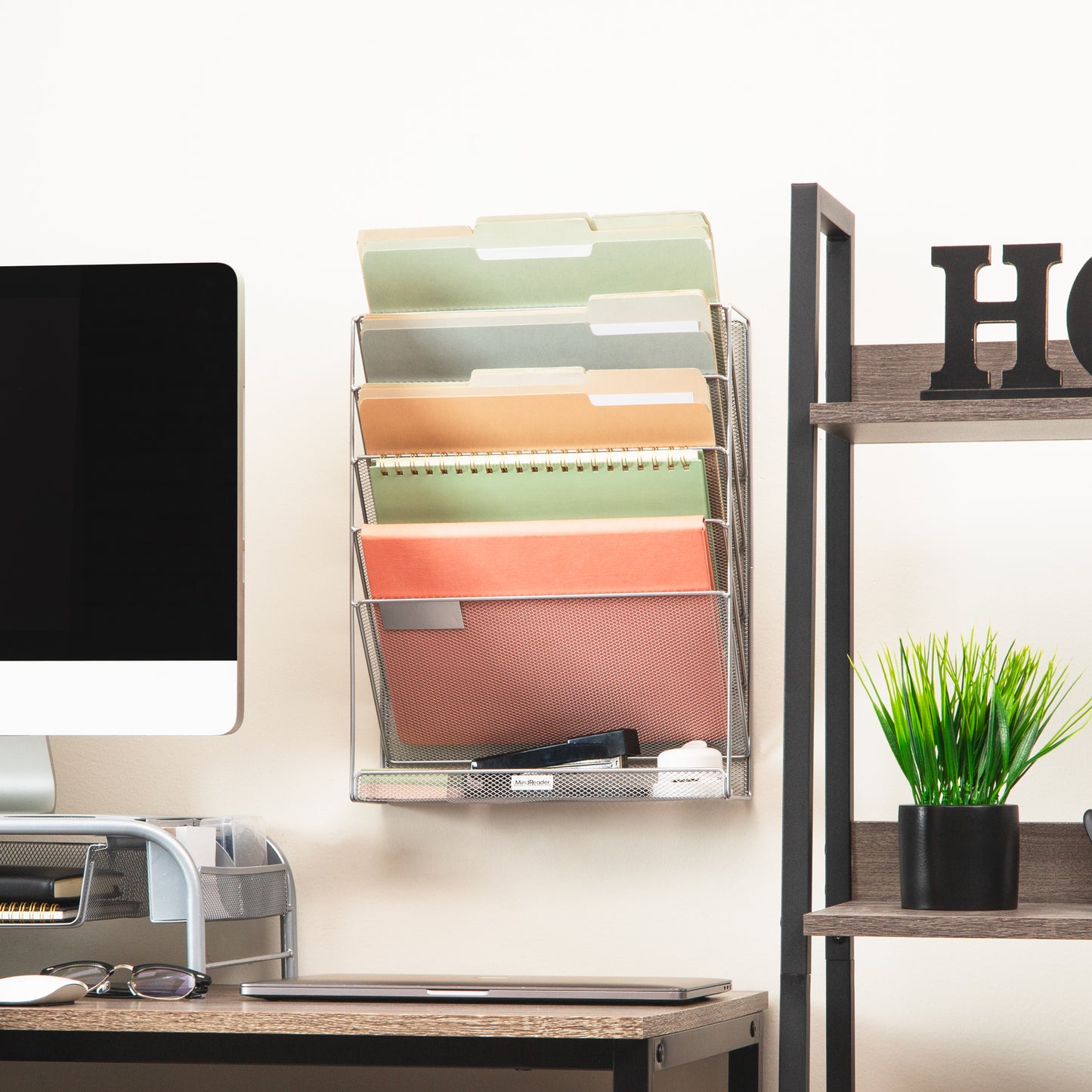 Mind Reader 5-Tier Vertical File Storage, Desktop Organizer, Wall Mount, Office, Metal Mesh, 12.75"L x 4"W x 16"H