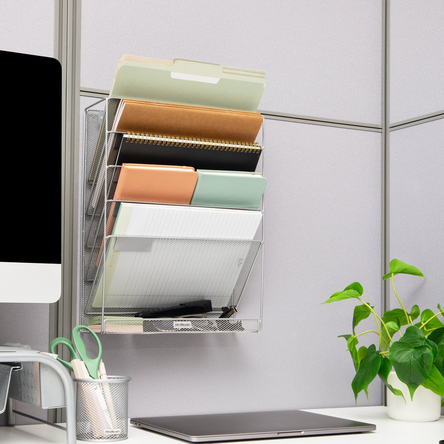 Mind Reader 5-Tier Vertical File Storage, Desktop Organizer, Wall Mount, Office, Metal Mesh, 12.75"L x 4"W x 16"H