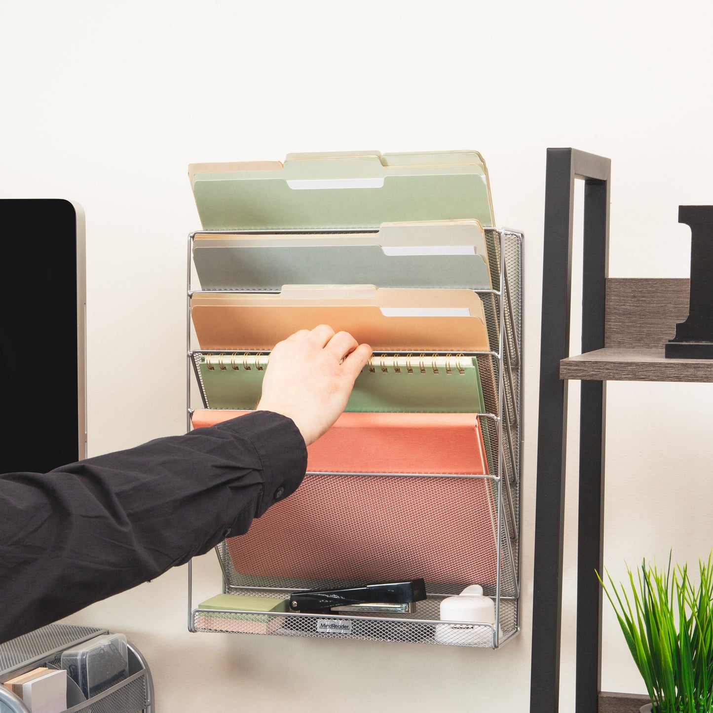 Mind Reader 5-Tier Vertical File Storage, Desktop Organizer, Wall Mount, Office, Metal Mesh, 12.75"L x 4"W x 16"H